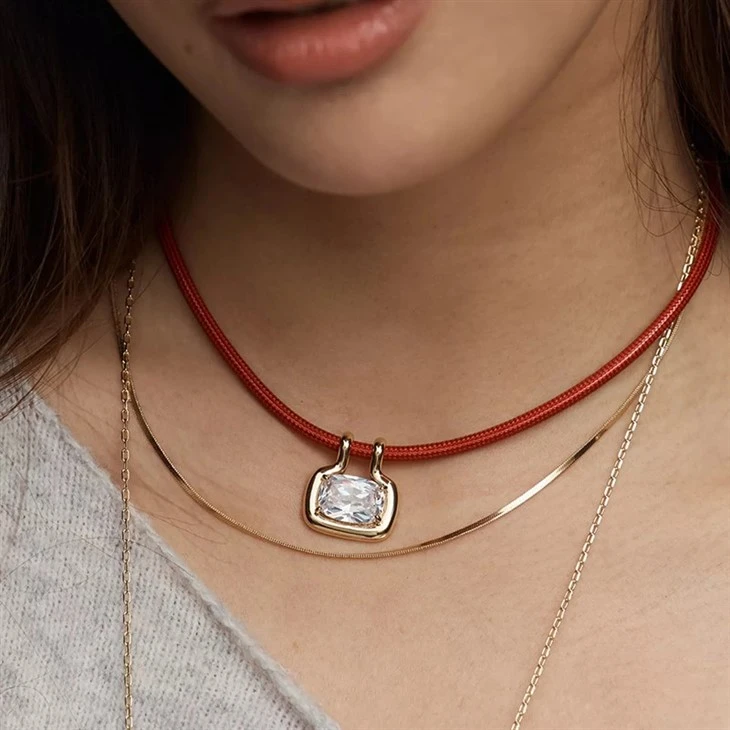 Square Stone Braided Rope Choker Necklace factory